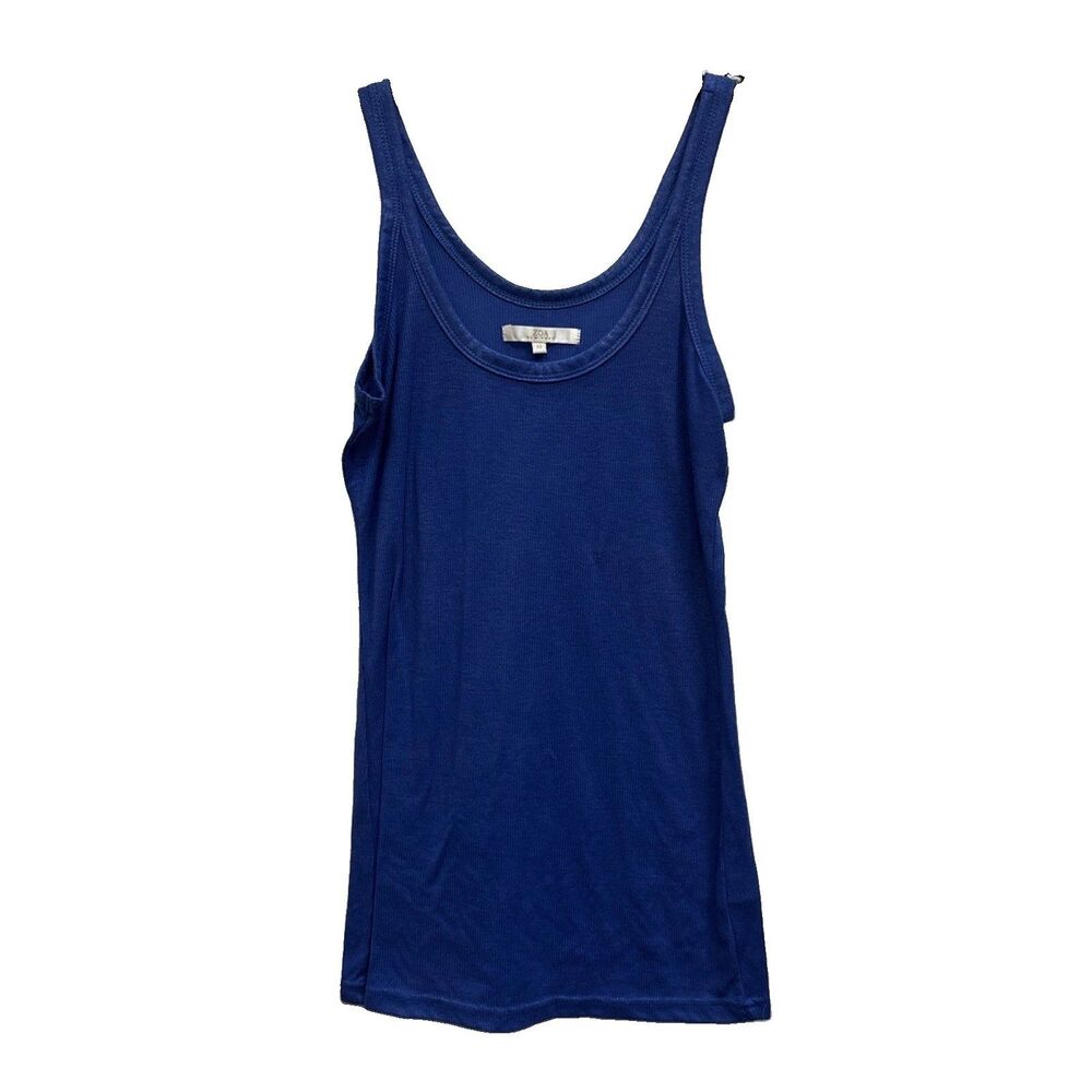 ZOA New York Y2K Metallic Blue Women Tank Top Sleeveless XS Stretch Ribbed